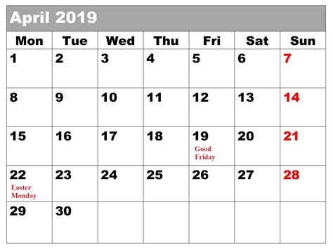 Calendar April 2019 With Holidays Excel Calendar 2019 Calendar