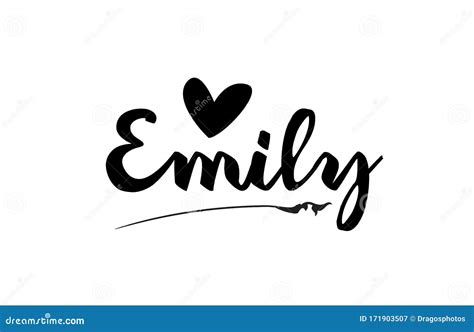 Emily Name Text Word With Love Heart Hand Written For Logo Typography