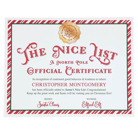 We offer a free online certificate maker that allows you to select any border, edit text, and add images for free. Personalized Santa's Nice List Certificate - Walter Drake