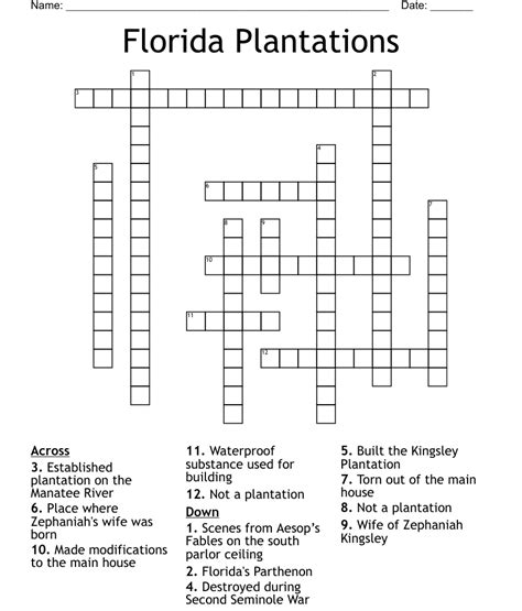 Florida Plantations Crossword Wordmint
