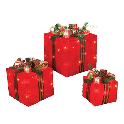 Indoor/Outdoor Light Up Red Christmas Gift Boxes Presents Lights Lawn ...