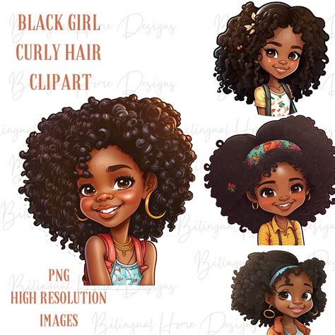curly hair black girl clipart bundle little black princess etsy