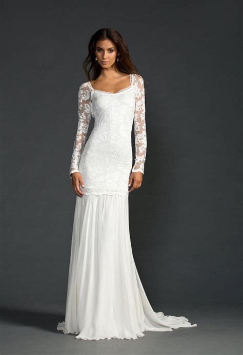 Long Lace Sleeve Wedding Dress With Stunning Low Back And Silk Chiffon