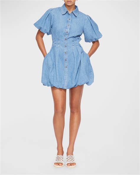 Simkhai Ciara Bubble Hem Denim Mini Dress Neiman Marcus