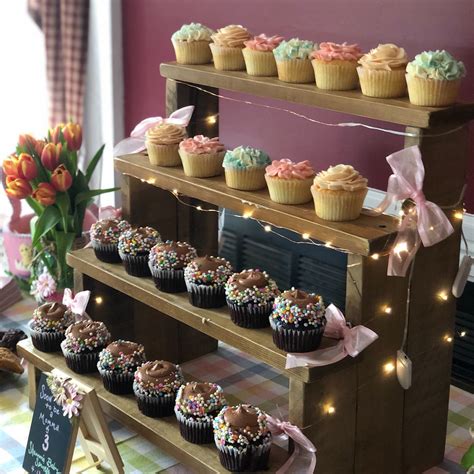 Tiered Rustic Reclaimed Wooden Cupcake Display Stand Dessert Display