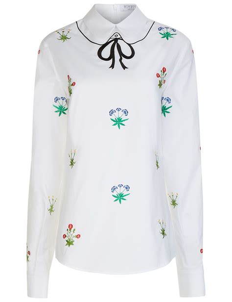 White Floral Embroidered Blouse Floral Long Sleeve Shirt White Long