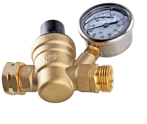 Brass Lead Free Adjustable Rv Water Pressure Reducer With Guage Style 2