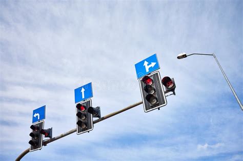 Traffic Lights With Countdown Timers Red Color Displayed Stock Image
