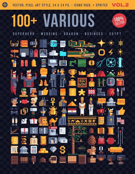 Various 100 Pixel Icons By Vectorpixelstar On Creativemarket Business