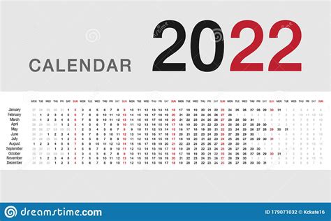 Year 2022 Calendar Vector Design Template Simple And Clean Design For