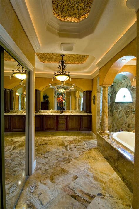 Luxurious Tuscan Bathroom Boasts Earthy Color Palette Tuscan Bathroom
