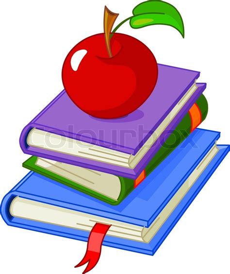 Pile Book With Red Apple Illustration Isolated On White