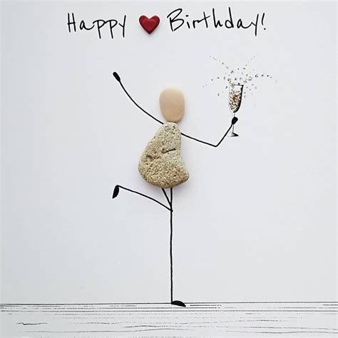 Birthday Card Pebble Picture Pebble Art Stick Man Card Etsy Uk
