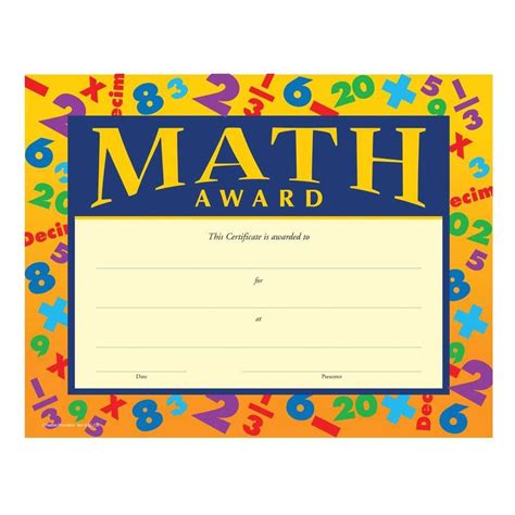 Math Award Certificate Regarding Math Certificate
