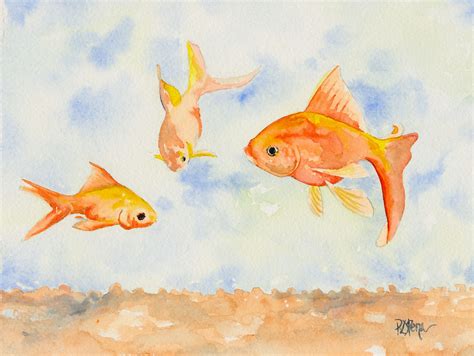 Here Fishy Fishy Goldfish Watercolor Goldfish Painting