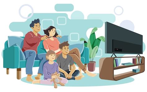 Familia feliz viendo televisión juntos Vector Premium