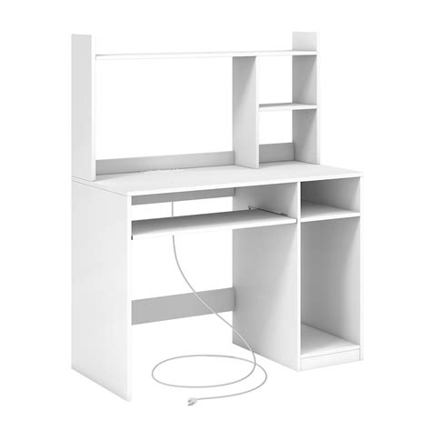 Ifanny White Computer Desk With Hutch Wood Pc Desk Wpower Outlet