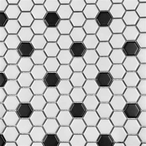 4 X 6 Sample Swatch Of 1 Inch Black And White Glazed Porcelain Hexagon
