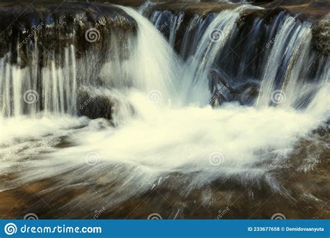 Beautiful Waterfall With Silky Water Magnificent Wild Landscape Stock