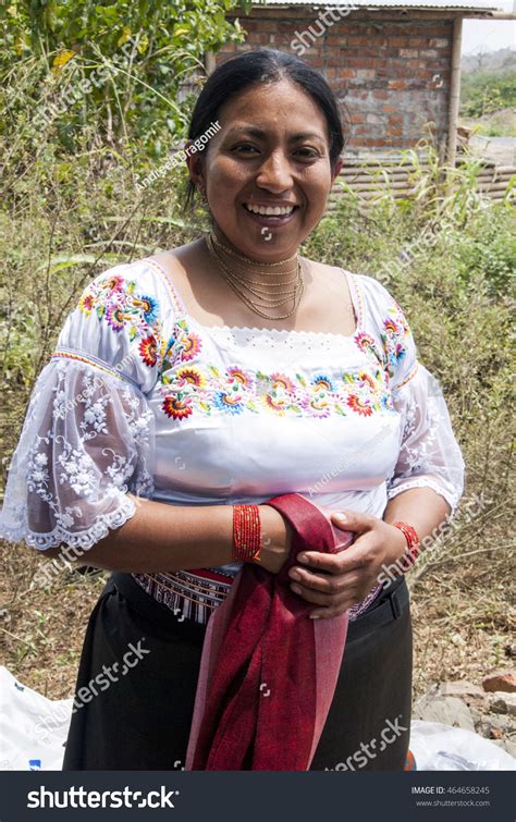 Ecuador Woman Traditional Ecuadorian Dress Celebration Stock Photo