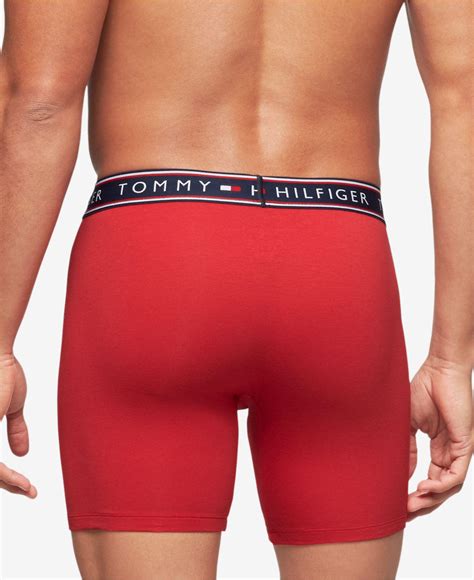 Tommy Hilfiger Cotton 3 Pk Stretch Boxer Briefs In Mahogany Red For