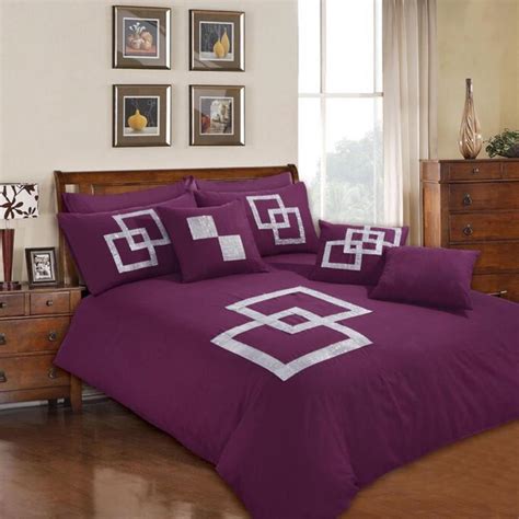 9 Pcs Passion Purple Bed Sheet Set With Quilt Pillow And Cushions