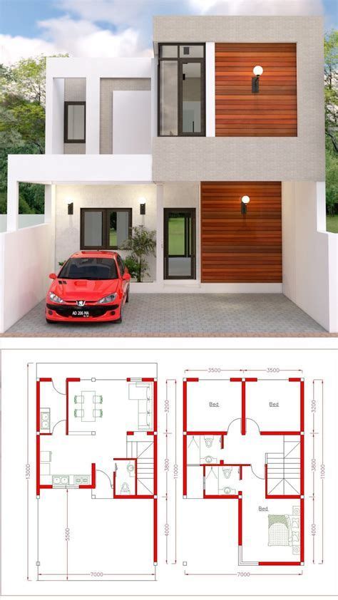 3 Bedrooms Home Design Plan 10x12m Samphoas Plansearch Two Story