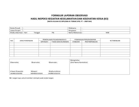 Contoh Laporan Harian K3 Konstruksi Belajar Semangat Imagesee