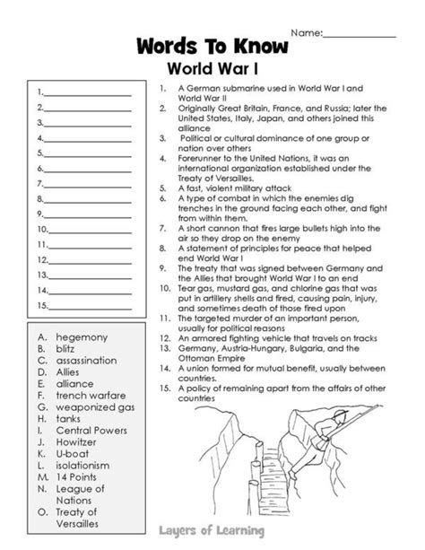 World War 1 Worksheet Answer Key