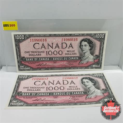Canada 1000 Bills 1954 2 Sequence Thiessencrow Snak1986616617