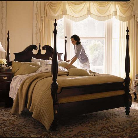 What kind of furniture is in a bedroom? Kincaid Carriage House Solid Wood King Broken Pediment ...