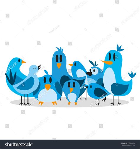 Vector Cute Cartoon Group Of Blue Birds 150403376 Shutterstock