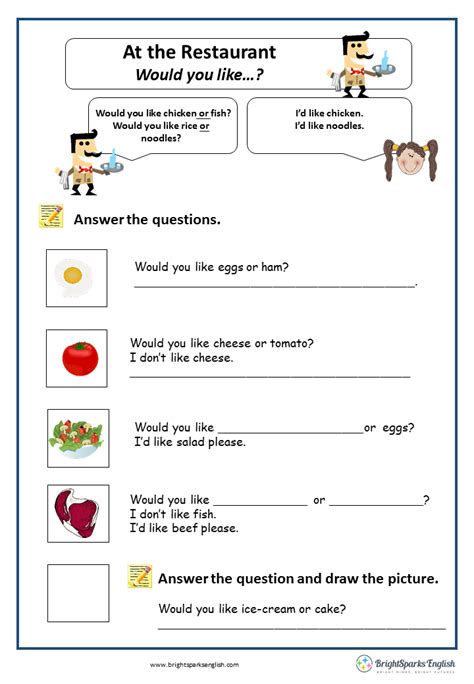 At The Restaurant English Worksheet English Treasure Trove