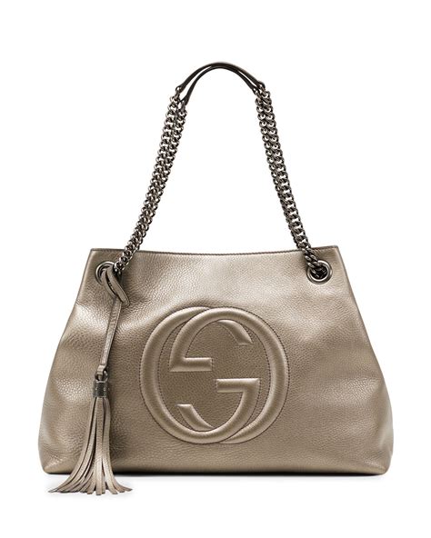 Lyst Gucci Soho Metallic Leather Shoulder Bag In Natural