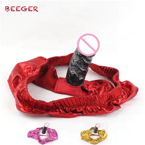 Beeger Mm Long Faux Leather Female Masturbation Underwear Panties With Anal Dildo Plug