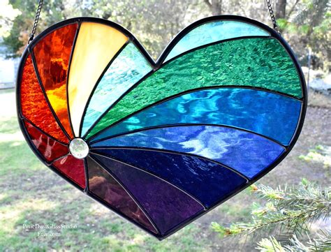 Stained Glass Rainbow Suncatcher Heart Shaped Rainbow Window Etsy