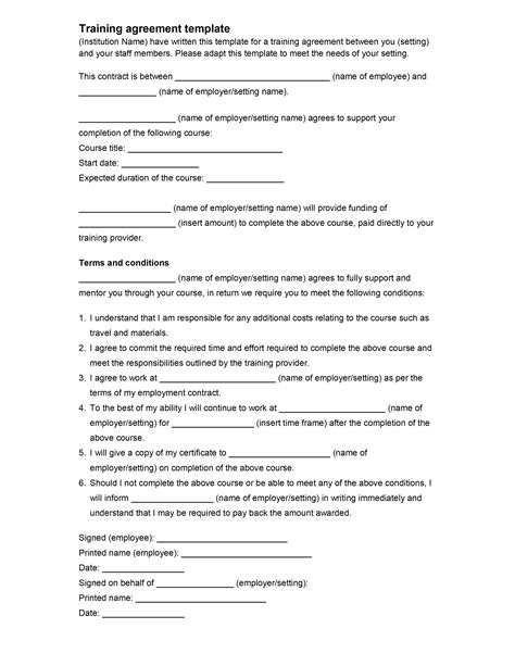 Training Agreement Template Word Excel And Pdf Templates
