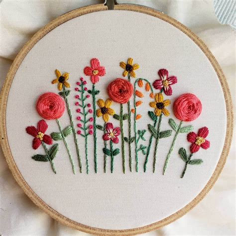 Diy Hand Embroidery Pattern Pdf Hand Embroidered Flower Etsy Uk
