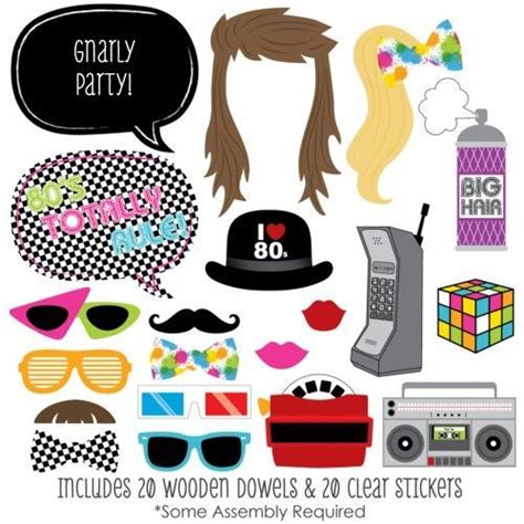 80s Retro Photo Booth Props Kit 20 Count 80s Birthday Parties