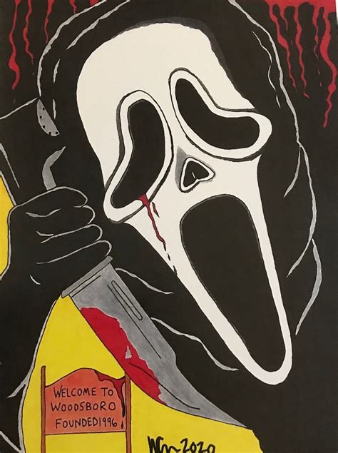 Scream Ghostface Hand Drawn Glossy Art Print By Wes Caradonna Etsy