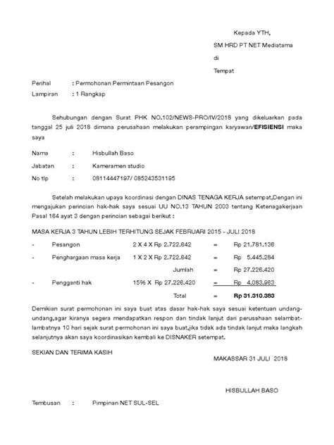 Surat Pengajuan Pensiun Dini