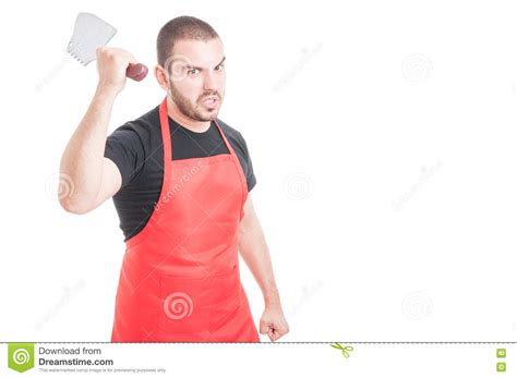 Furious Butcher Threaten With Sharp Knife Stock Image - Image of ...