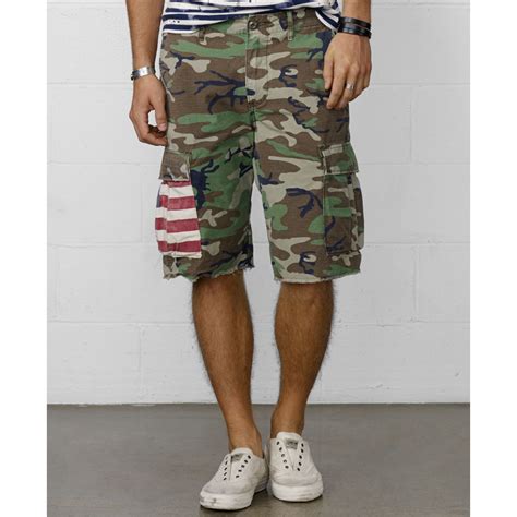 lyst denim and supply ralph lauren cut off military camo cargo shorts in green for men