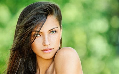 X Women Model Brunette Face Eyes Lips Hair Long Hair Bare