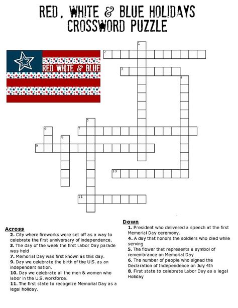 Printable 4th Of July Crossword Puzzle Printable Crossword Puzzles