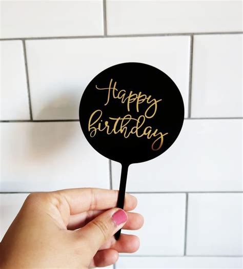Black And Gold Acrylic Happy Birthday Cake Topper Birthday Cake