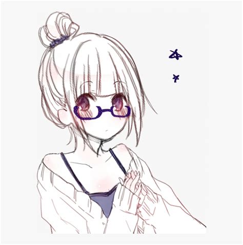 Anime Girl Sketch Glasses Hd Png Download Kindpng