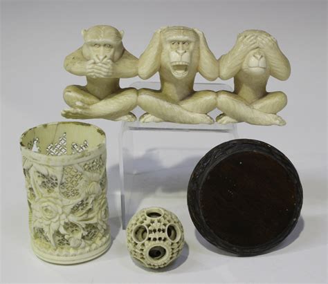 A Japanese Carved Ivory Figure Group Of The Three Wise Monkeys Meiji
