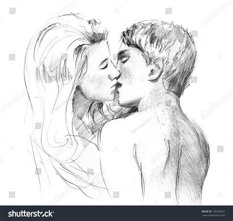 Pencil Drawing Young Kissing Lovers Stock Illustration 126226961