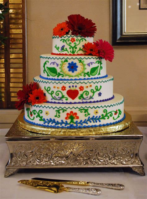 Mexican Embroidery Inspired Wedding Cake Bold And Vibrant Colors
